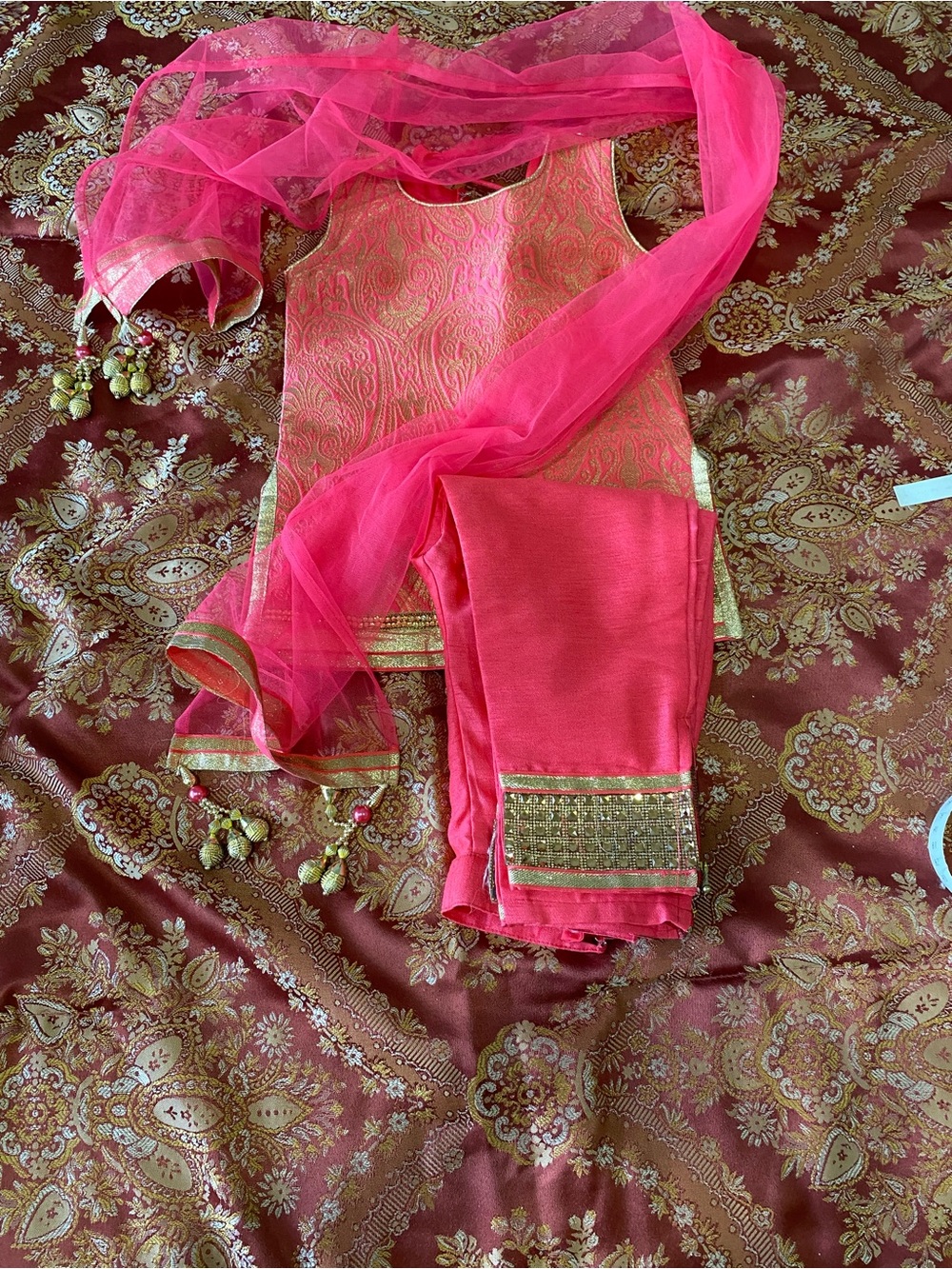 Girls Pink Embroidered Ethnic Top Set with Dupatta